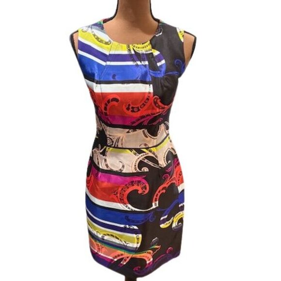 Trina Turk Black Mini Dress with Oversized Colorful Paisley Print – Size 8 - Picture 1 of 9